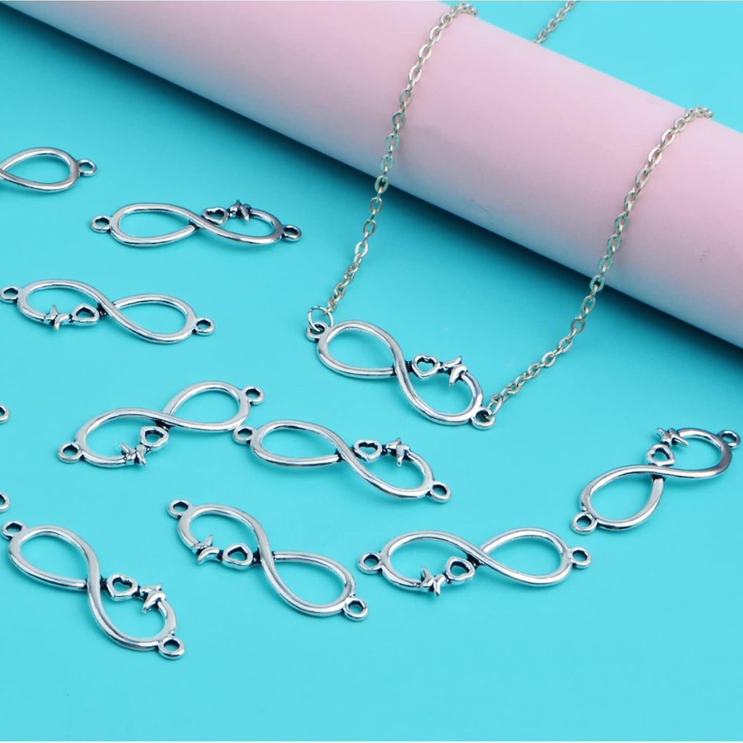 50 Pieces Antique Silver Infinity Connector Charms Alloy Heart Infinity Symbol Pendants Links Connectors Accessories for DIY Bracelet Necklace Jewelry Making Supplies