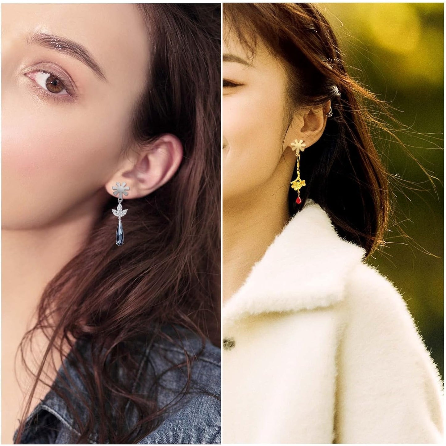 20pcs Stainless Steel Snowflake Earring Posts with Loops Hypoallergenic Stud Earrings with 20pcs Clear Earring Safety Backs for DIY Jewelry Making Findings, 2 Colors