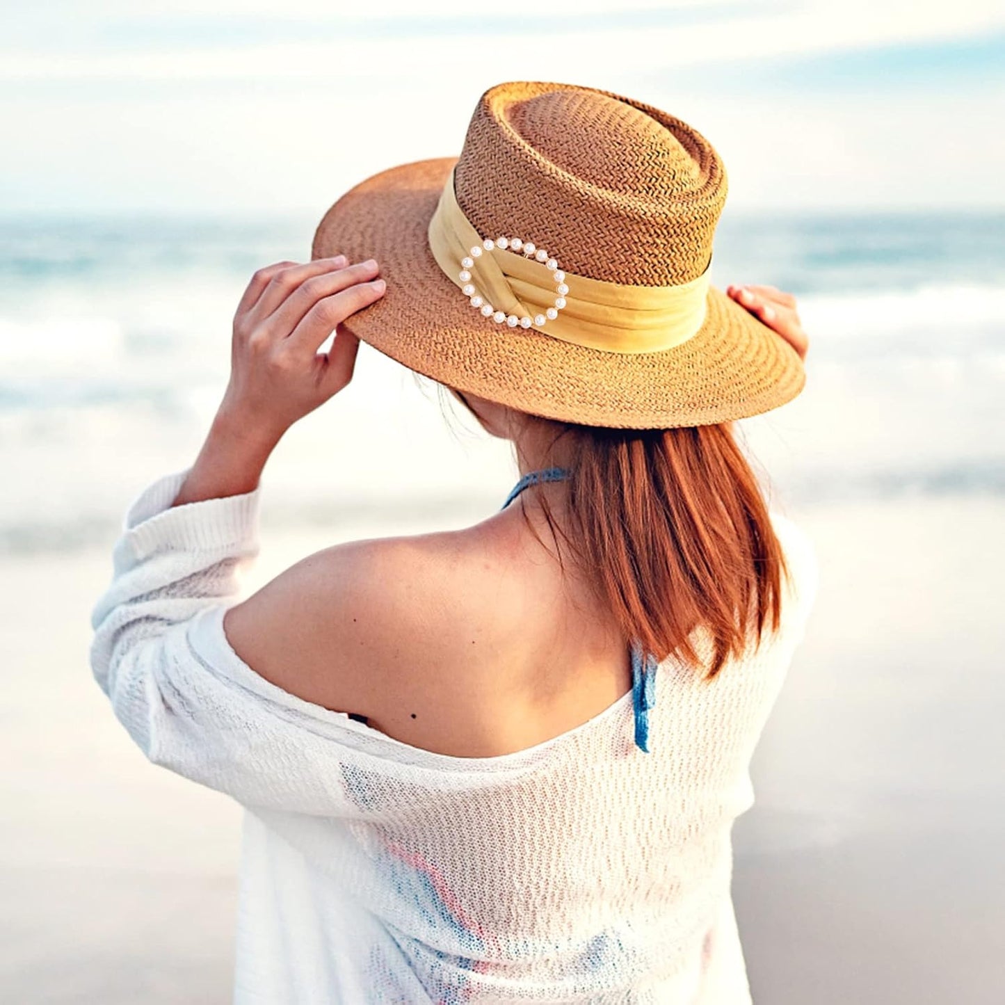 8pcs 4 Styles Metal T Shirt Scarf Clip Ring Round Square Oval Heart Shape Scarf Ring Clip Buckle with Pearl for Clothing Ring Wrap Holder Parties Costume Clothes Corner