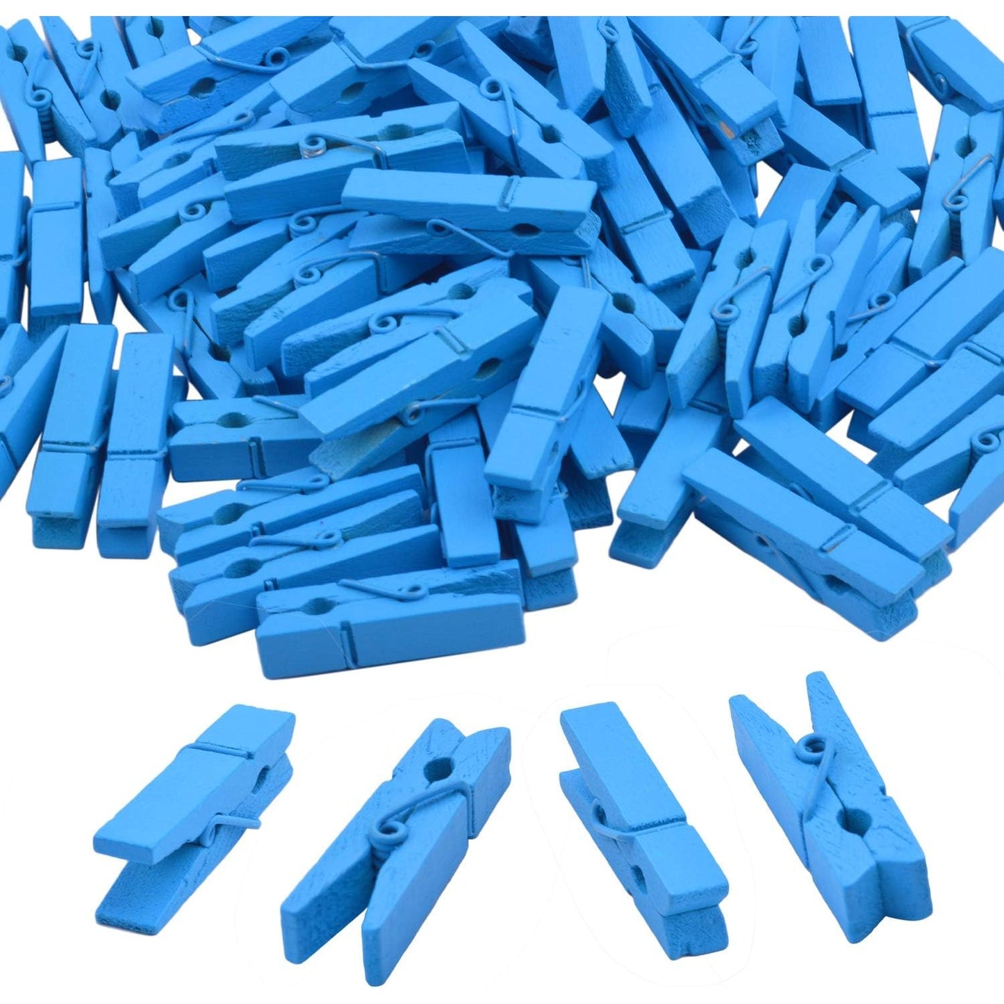 100pcs Mini Blue Wooden Utility Paper Clips, Clothespins, Photo Clips