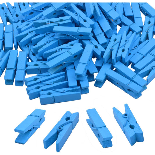 100pcs Mini Blue Wooden Utility Paper Clips, Clothespins, Photo Clips