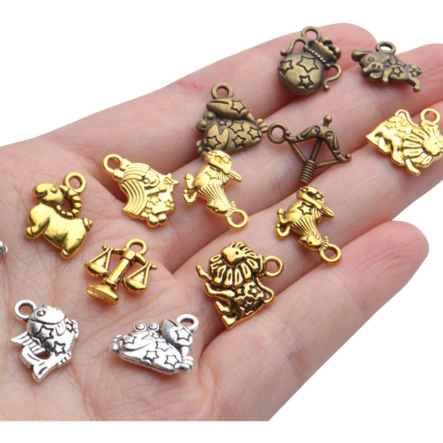 Constellation Charm Pendants,48pcs Constellation Zodiac Charms Zodiac Charms Bulk 12 Constellations Charms for Jewelry Making Necklace Bracelet Crafting,Antique Silver/Antique Golden/Golden/Bronze