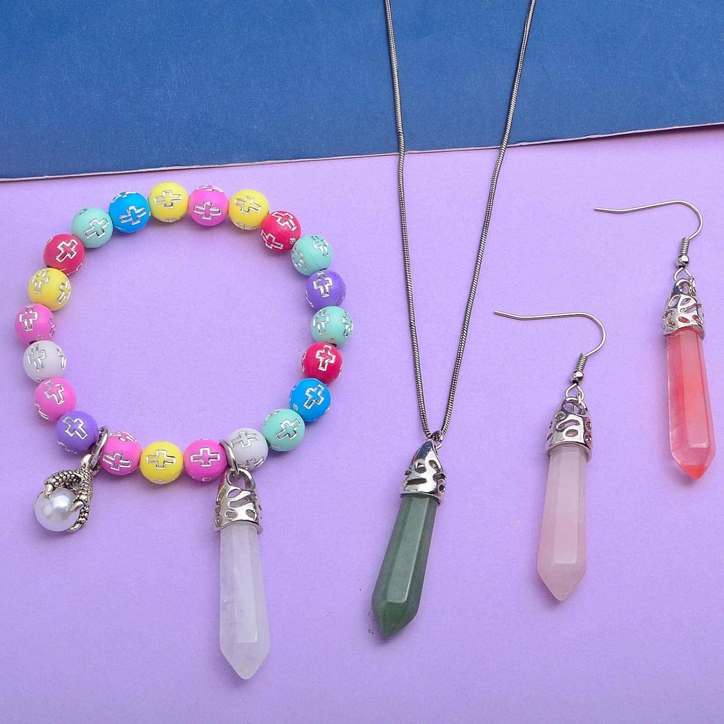 8pcs Bullet-Shaped Crystal Gemstone Charms Hexagonal Natural Stone Healing Pointed Chakra Stone Pendants for DIY Necklace Jewelry Making Valentine's Gifts, 8 Colors