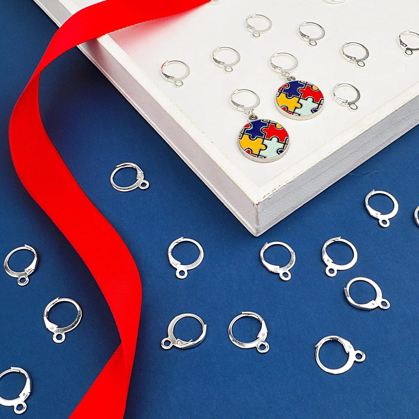 Hypoallergenic Earring Hooks, 120 Pieces Brass Lever Back Earring Round French Hook Ear Wire with Open Loop for Earring Designs Jewelry Making - 4 Colors