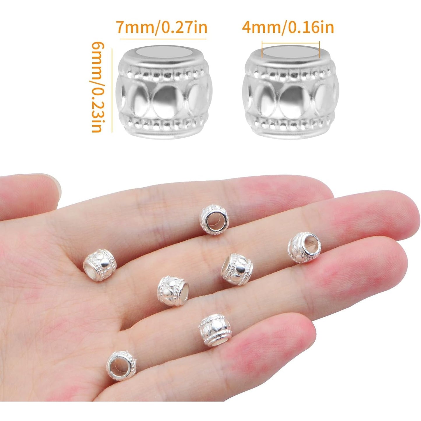 100pcs Alloy Round Column Spacer Beads Large Hole (4 mm) Tube Loose Beads Bulk Metal Spacers Craft Supplies for DIY European Bracelet Necklace Earrings Jewelry Making, Bright Silver