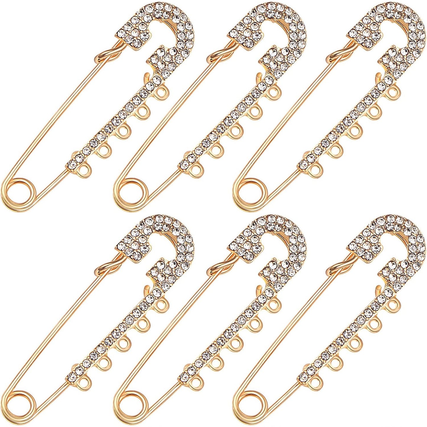 6pcs Rhinestone Safety Pins Brooches Shiny Sweater Shawl Clips Crystal Brooch Pins Accessories,2 Colors
