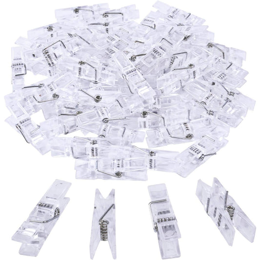 50pcs Small Clear Plastic Utility Paper Clip, Clothespins Clip, Clothes Line Clips,Photo Clips 3.5x0.7x1cm