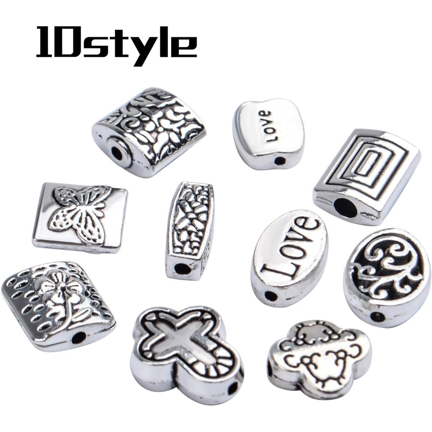 100g (About 70-120pcs) Antique Silver Spacer Beads Mixed Small Tibetan Loose Beads for Bracelet Necklace Jewelry Making,5-12mm