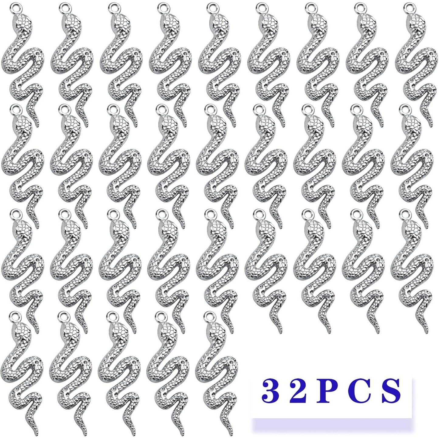 32pcs Snake Charms - Alloy Cobra Pendant for Bracelets Necklaces DIY Jewelry Craft Making Supplies, 4 Colors