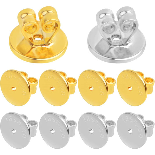 16pcs Golden Plated Brass Locking Earring Safety Backs Hypoallergenic Round Disc Secure Magic Earring Backs Lifters Butterfly Clasps Replacements for Stud Earring, 2 Colors