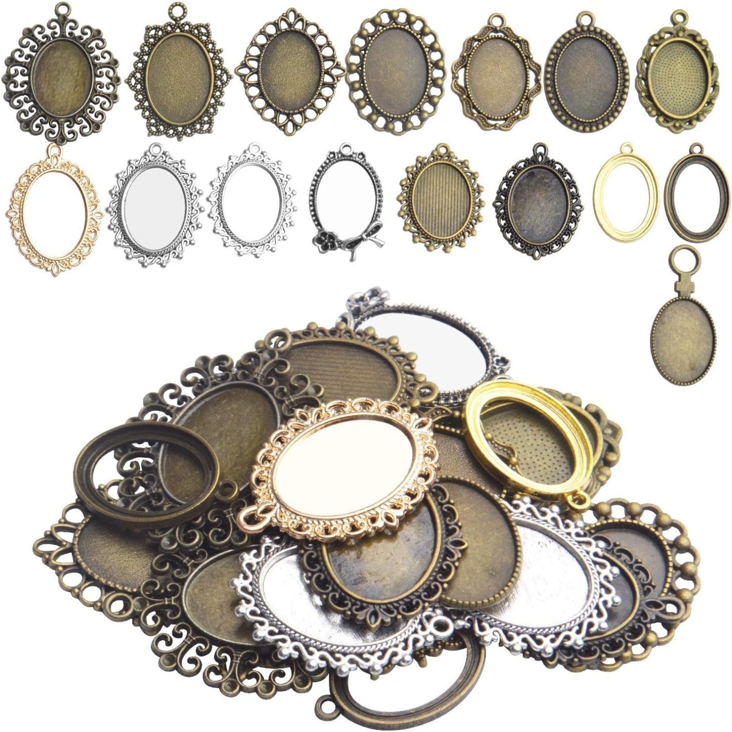 Bezel Trays,100g Oval Pendant Trays Bezels Cabochon Setting Tray Pendant Blanks for DIY Necklace Earring Jewelry Making