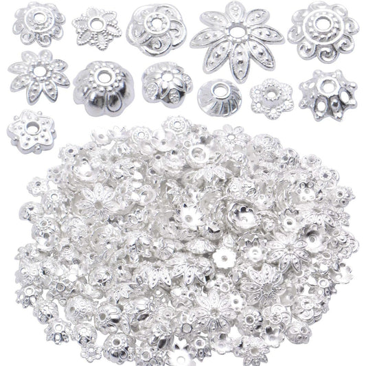 100 Gram(About 180-350pcs) Bead Caps Metal Spacers Jewelry Findings Accessories for Bracelet Necklace Jewelry Making,Silver