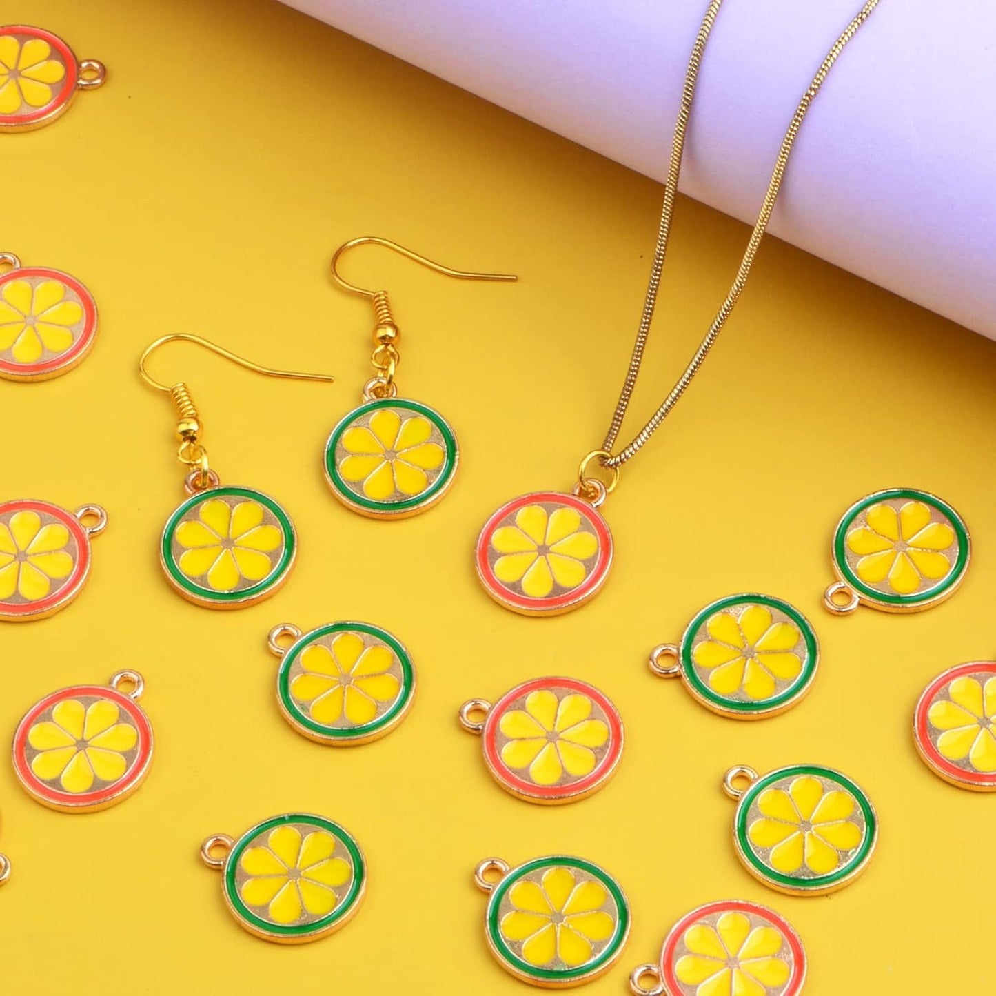 20 Pieces Cute Enamel Lemon Orange Pendant Charms Alloy Fruit Shape Dainty Dangle Charms Ornaments for DIY Necklace Bracelet Earrings Crafts Jewelry Making, 2 Colors