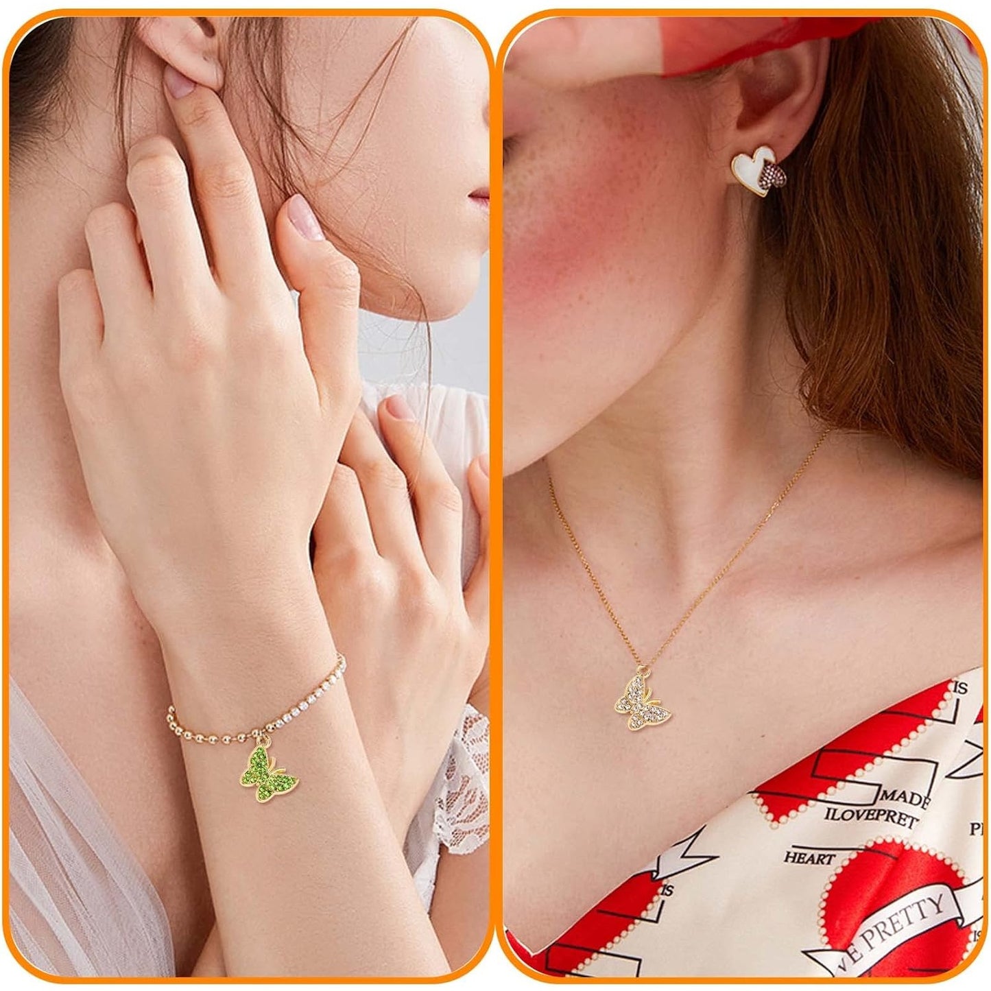 20pcs Butterfly Charms with Shiny Rhinestone Alloy Crystal Butterfly Dangle Pendants Craft Supplies for DIY Bracelet Necklace Earring Jewelry Making Findings, 5 Colors