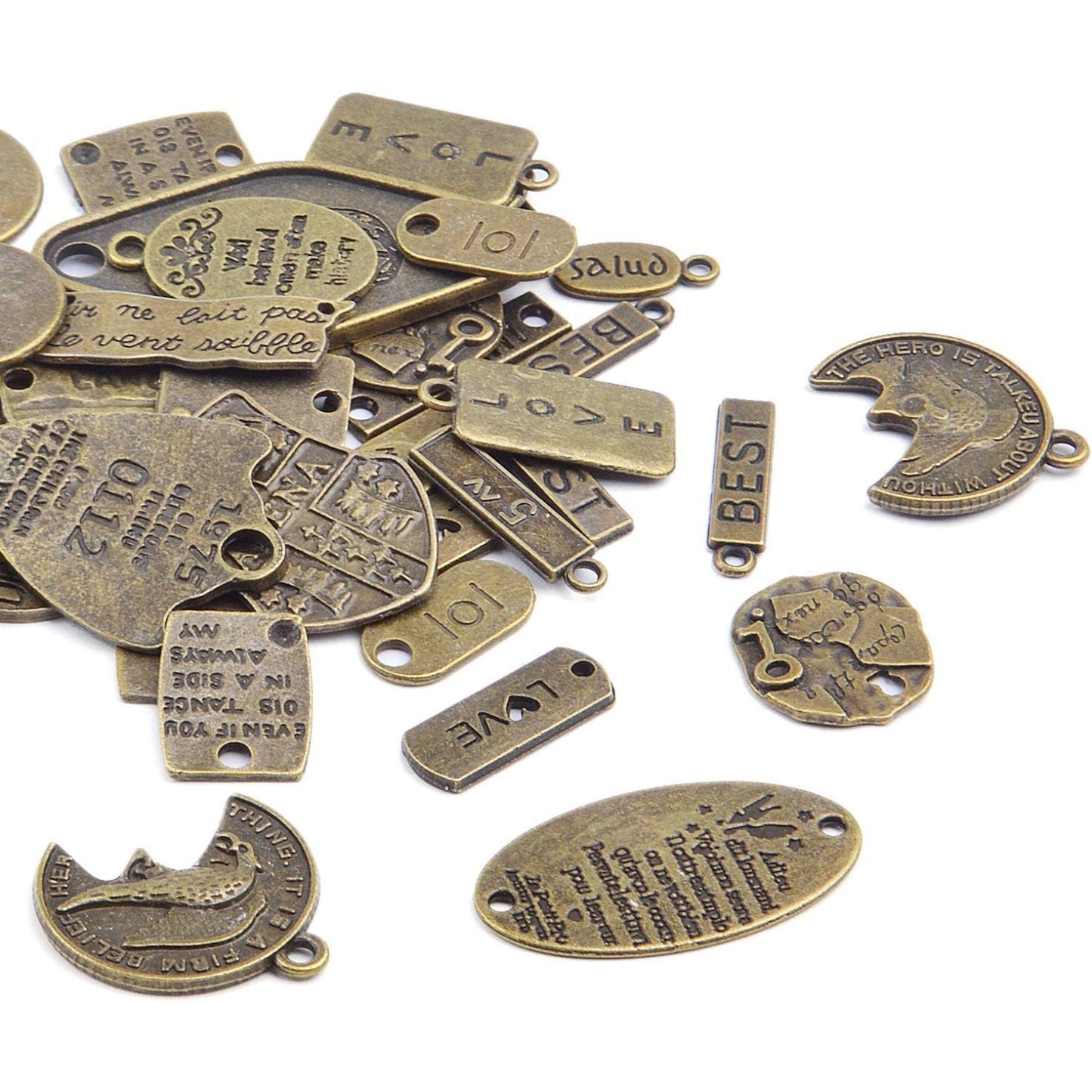Inspirational Word Charms, 100g (40-50pcs) lettering Message Charms Pendants Craft Supplies Jewelry Findings for DIY Necklace Bracelet