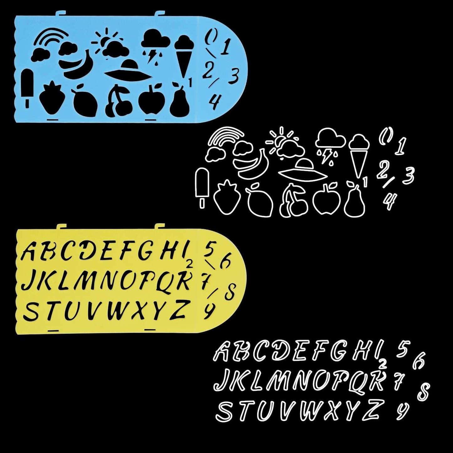 Drawing Stencil Set, 4pcs Plastic Painting Stencils Number Letter Drawing Scale Template Educational