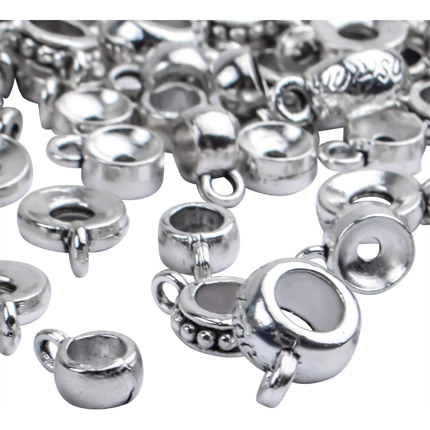 100g (About 100-150pcs) Tibetan Silver Bail Beads Jewelry Connector Bails Beads for Necklace Bracelet Jewelry Making,5 Styles