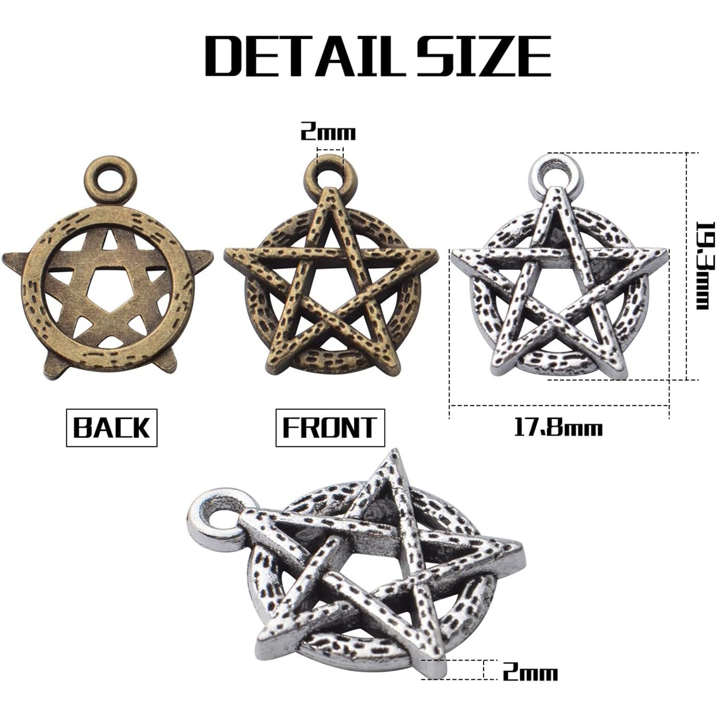 50pcs Celestial Pentagram Pentacle Star Charms Pendants Alloy Pentacle Charms Pendant Lucky Charms for DIY Jewelry Making Findings