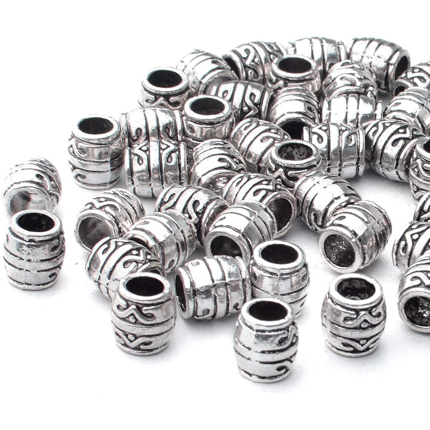 50pcs 8mm Antique Silver Tibetan Alloy Spacers Large Hole Column Spacer Beads for DIY Jewelry Crafts