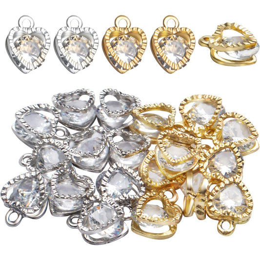 20pcs Cubic Zirconia Alloy Jewelry Charms Heart Shaped Charm Crystal Dangle Pendants for DIY Earring Necklace Jewelry Making Supplies, 12×9×5.5mm