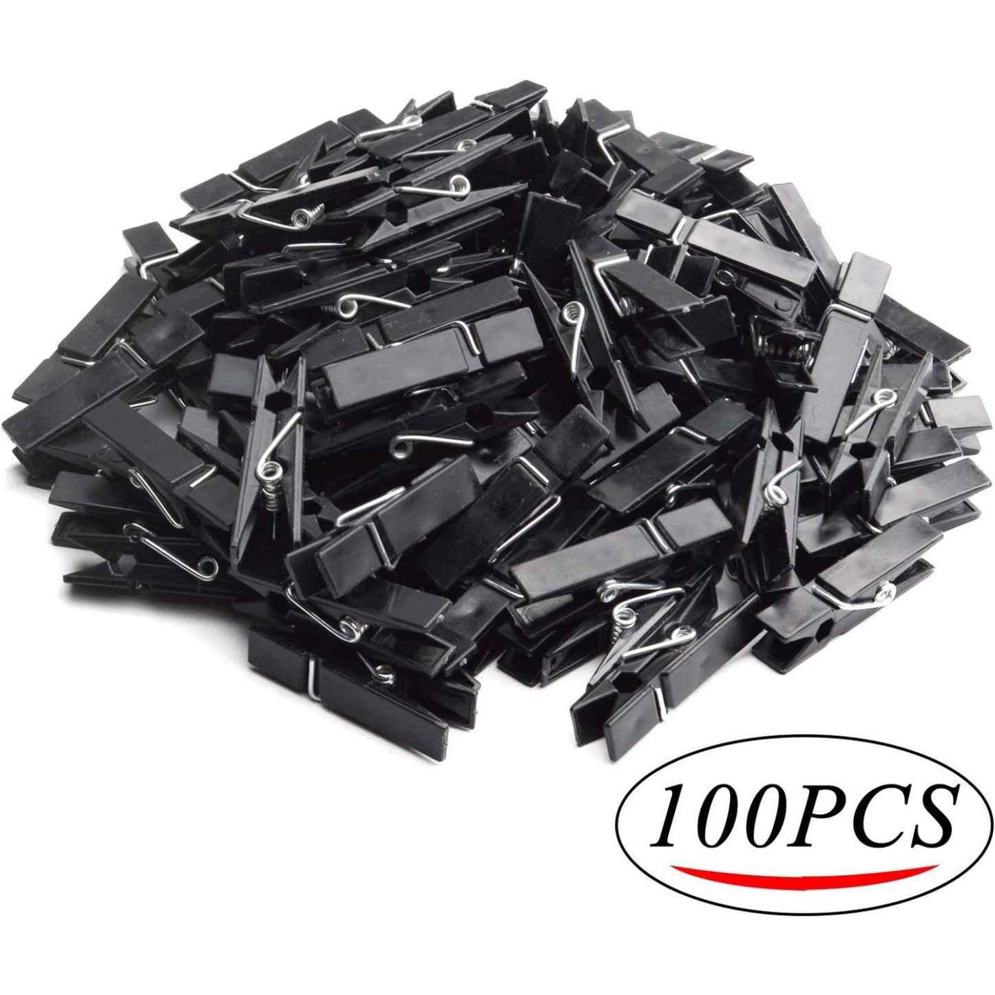 Plastic Mini Clips, 100pcs Mini Plastic Clips Black Photo Clips Small Clothes Pins Paper Pegs for Photos Pictures Paper Socks Office Home Arts DIY Crafts Decoration, 35x7x10mm