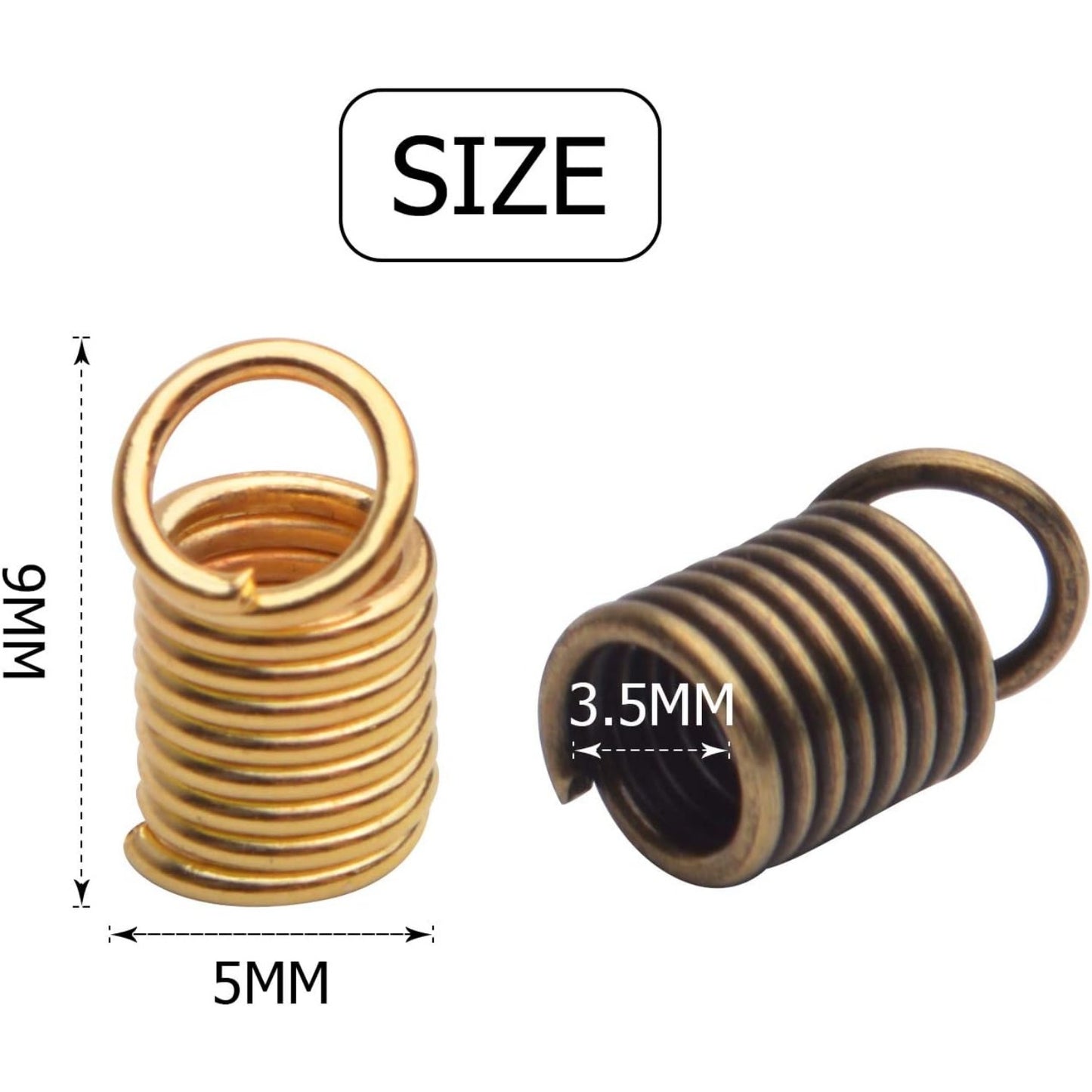 Cord Ends Caps, 200pcs Coil Cord Ends Metal Alloy Leather Cord Ends Caps for DIY Handmade Ornaments Jewelry Making Crafting, 9×5mm, Hole 3.5mm