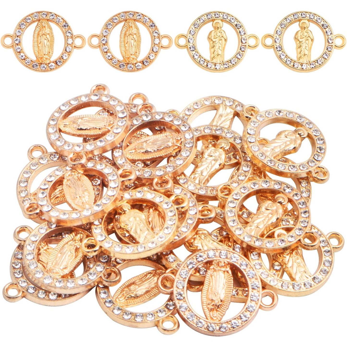20pcs Alloy Rhinestones Our Lady Link Miraculous Medal Charms Catholic Virgin Mary Charm Religious Jesus Maria Pendant Connectors for DIY Bracelet Earrings Jewelry Making