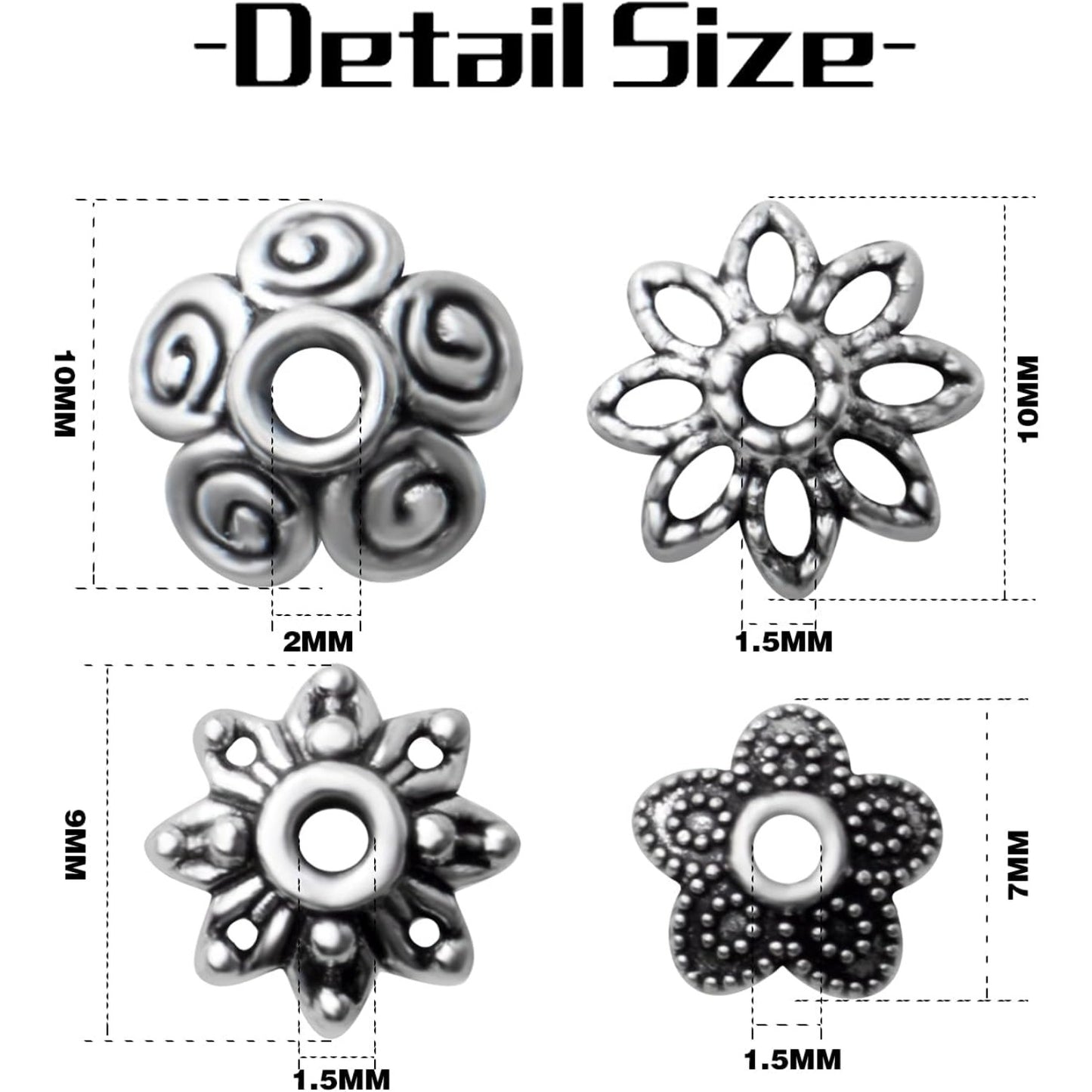 200pcs Spacer Beads Caps,Antique Silver Flower Bead Caps Tibetan Alloy Flower Caps Bead End Caps Loose Beads for DIY Earrings Bracelet Necklace Jewelry Making and Crafting,4 Styles