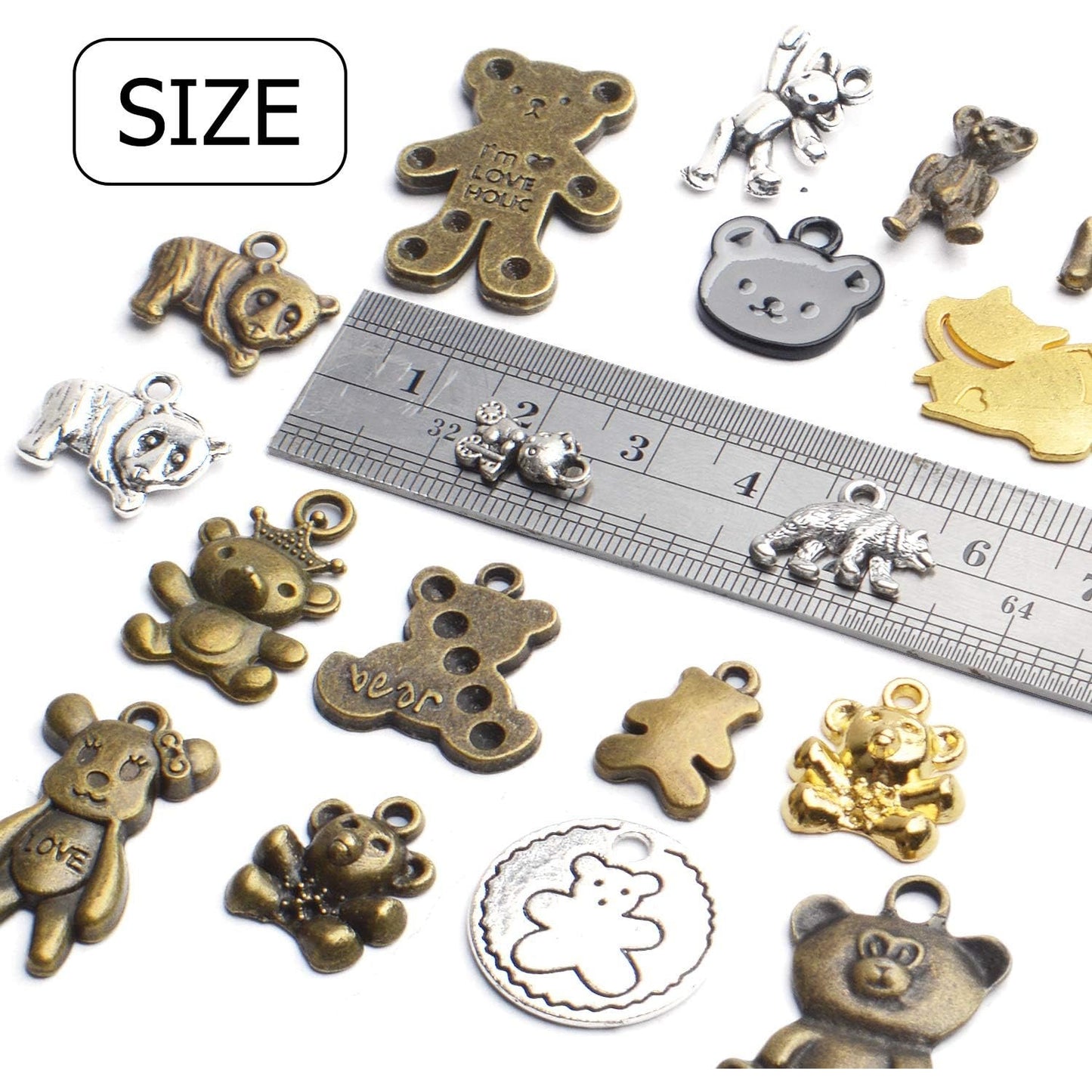 Bear Pendant Charms, 100g(About30-60pcs) Mixed Smooth Metal Alloy Bear Pendant Charms Lovely Teddy Bear Charm Necklace Bracelet Accessory for DIY Fashion Jewelry Making