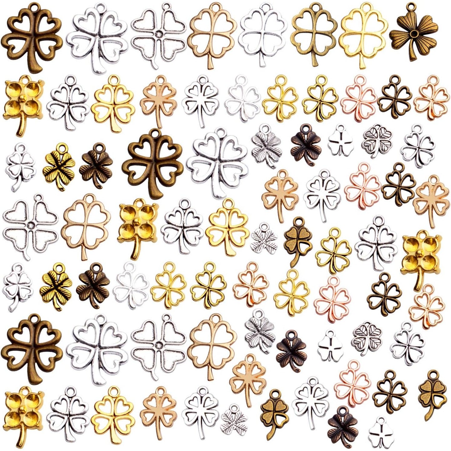 Mixed Four Leaf Clover Charms, 100 Gram Alloy Lucky Clover Pendant Craft Supplies Jewelry Findings Accessory for DIY Necklace Bracelet Making