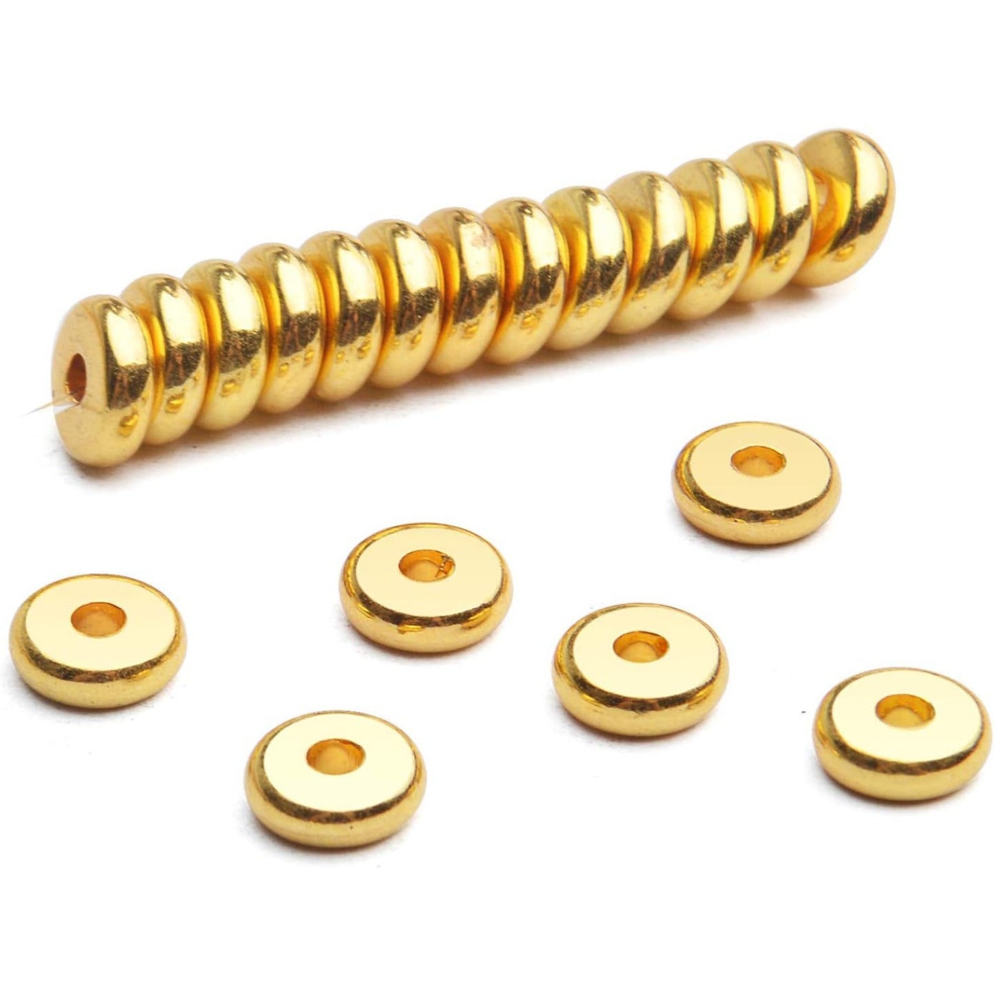 200pcs 8mm Flat Round Rondelle Spacer Beads Disc Spacers Loose Beads Jewelry Metal Spacers for DIY Bracelet Necklace Crafts,Gold