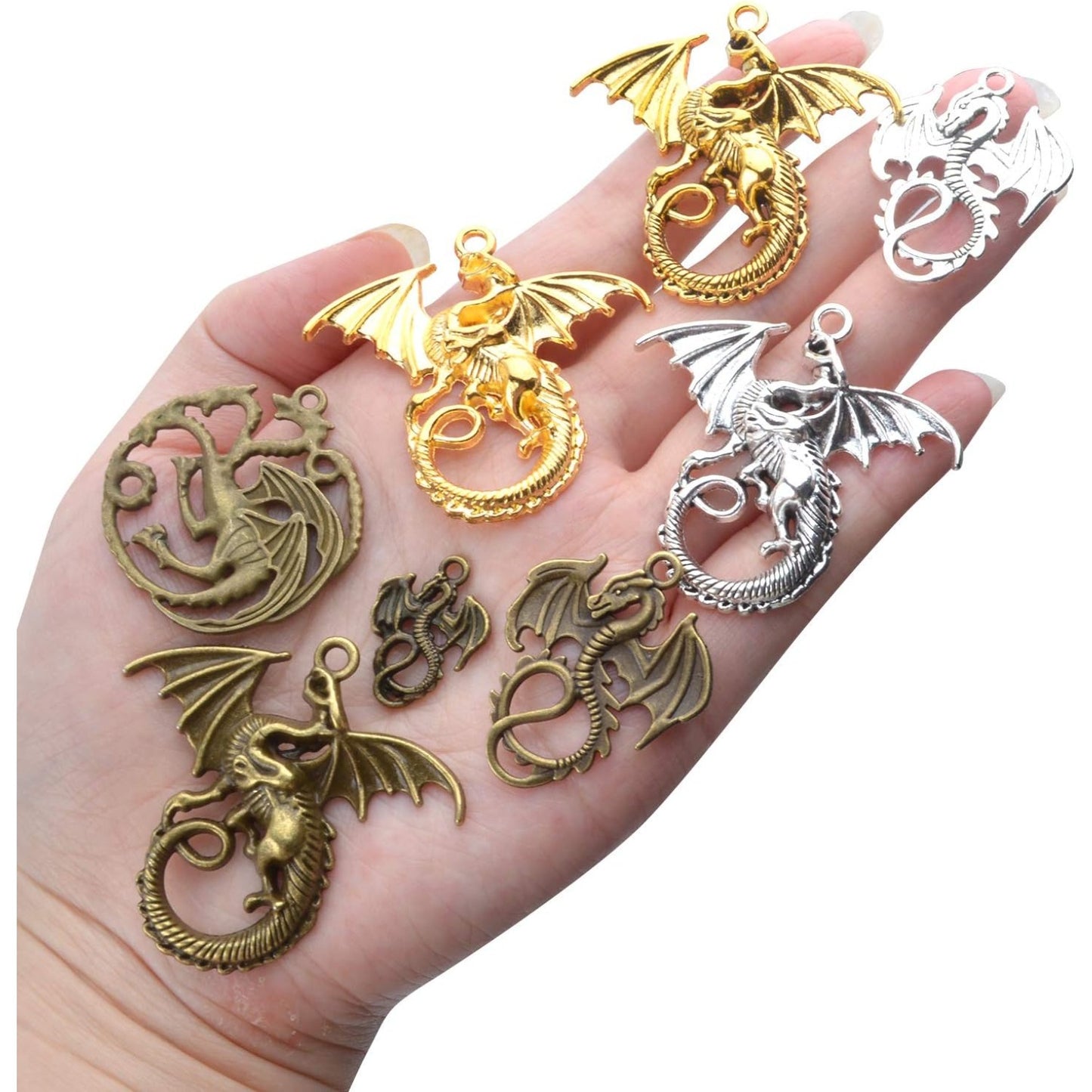 Flying Dragon Pendant,20 Pieces Assorted Craft Supplies Antique Dragon Charms Alloy Beads 10 styles for Jewelry Making Accessory DIY Necklace
