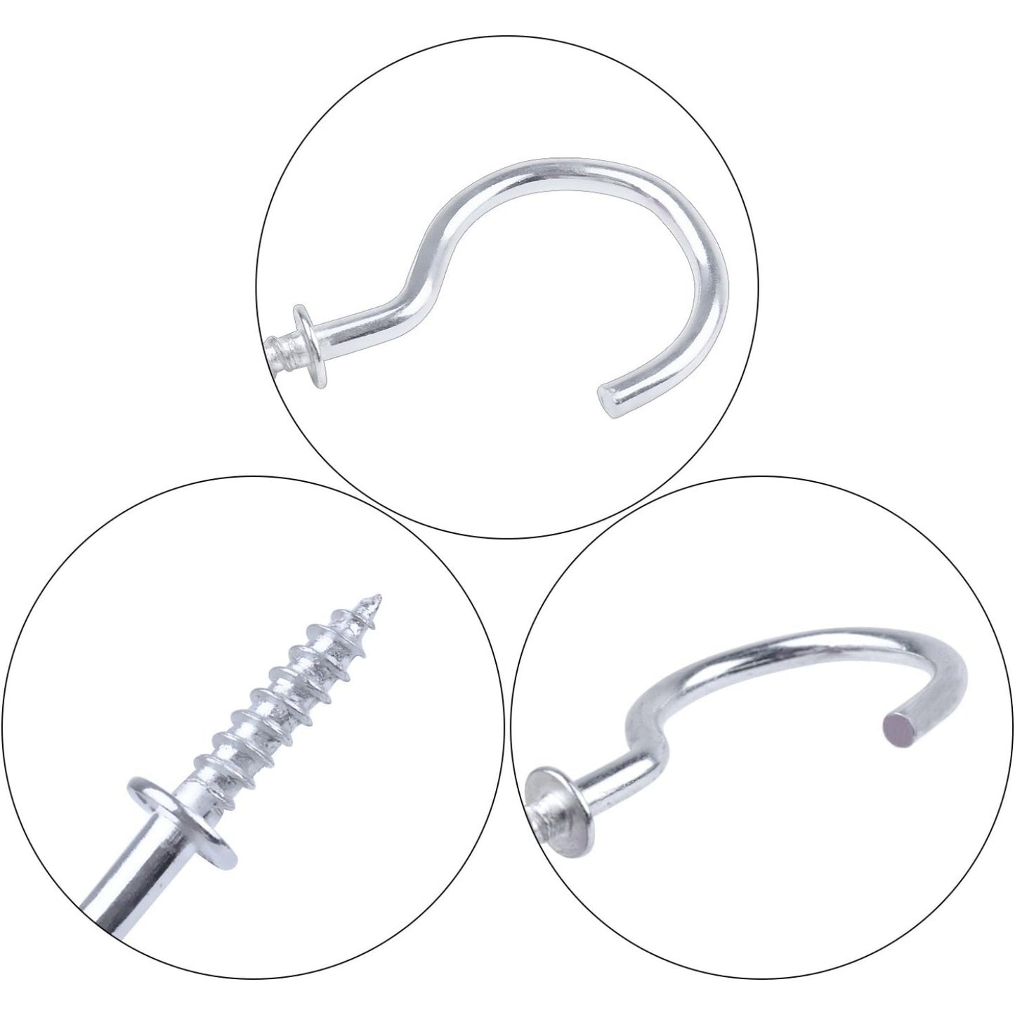 20Pcs 2.8 inches Silver Metal Cup Hooks Round End Ceiling Wall Hooks for Hanging Plants, Lights, Curtains, Kitchen Towels