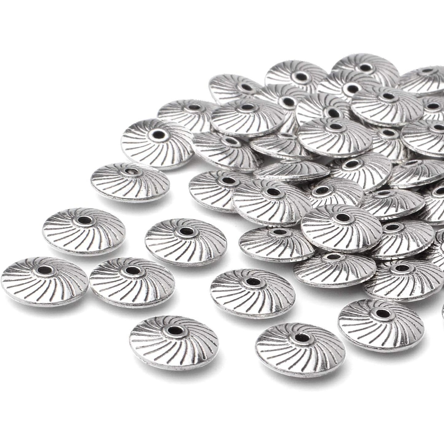 50pcs Antique Silver Gear Spacer Bead Alloy Tibetan European Spacers Round Beads Jewelry Bead Charms with A Box for DIY Bracelets Jewelry Making,11.5×3.5×2mm