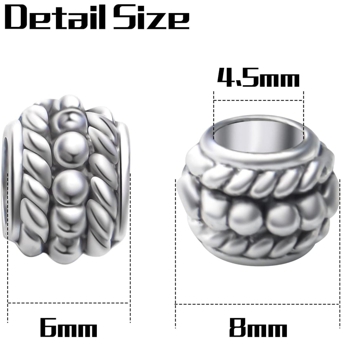 100pcs Tibetan Antique Silver Large Hole Spacer Beads Alloy European Rondelle Beads Spacers Loose Spacers Jewelry Bead Charms for DIY Jewelry Crafts Making(8×6mm, Hole:4.5mm)