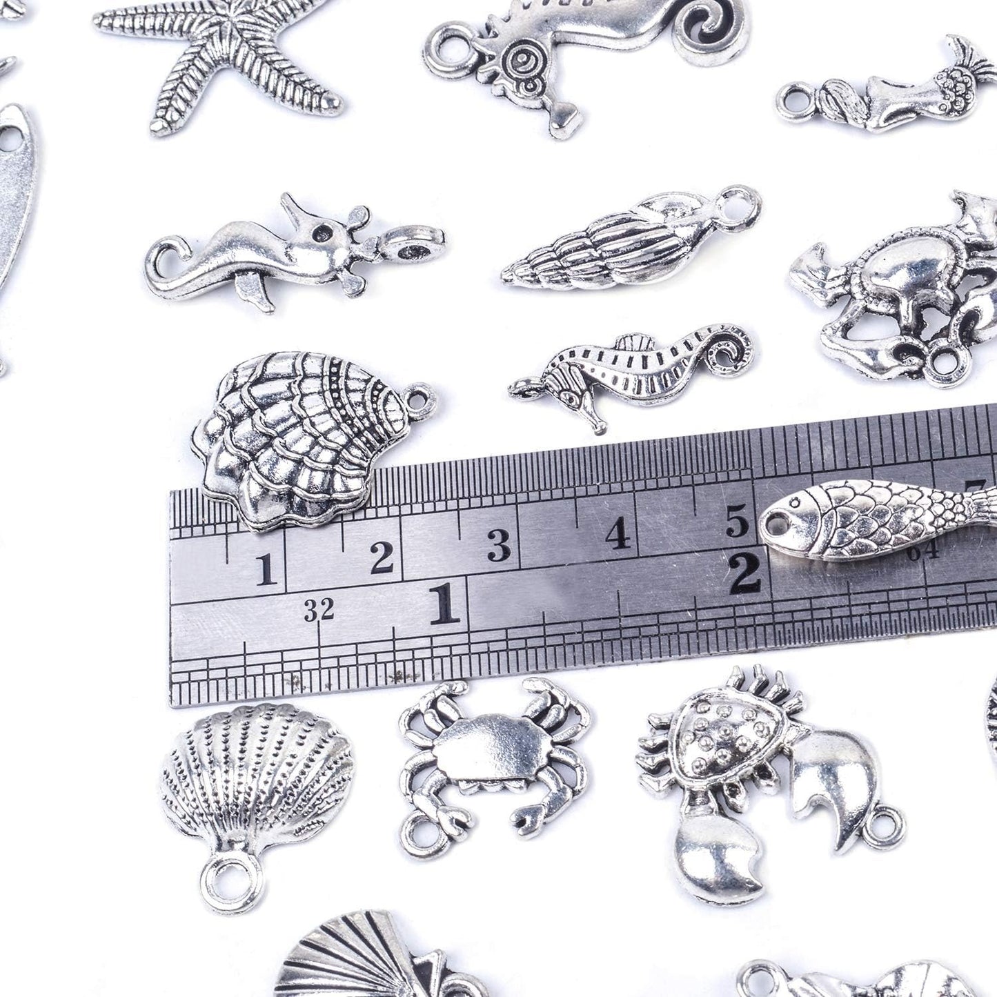40 Pieces Mixed Antique Silver DIY Ocean Fish & Sea Creatures Charms Pendants for Making Bracelet and Necklace