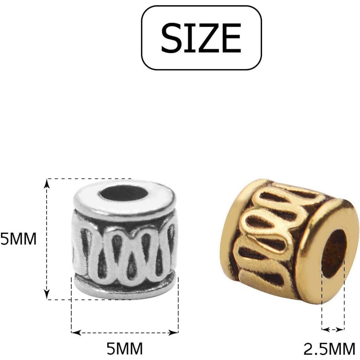 100pcs Antique Spacer Beads Column Tube Metal Spacers Jewelry Beads for Making Bracelet Crafting,5 * 5mm