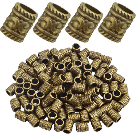 100pcs Tibetan Antique Bronze Large Hole Spacer Beads Vintage Alloy Column Tube Loose Bead Filigree Barrel Charm Beads Accessories for European Bracelet Jewelry Craft Projects, Hole: 5 mm