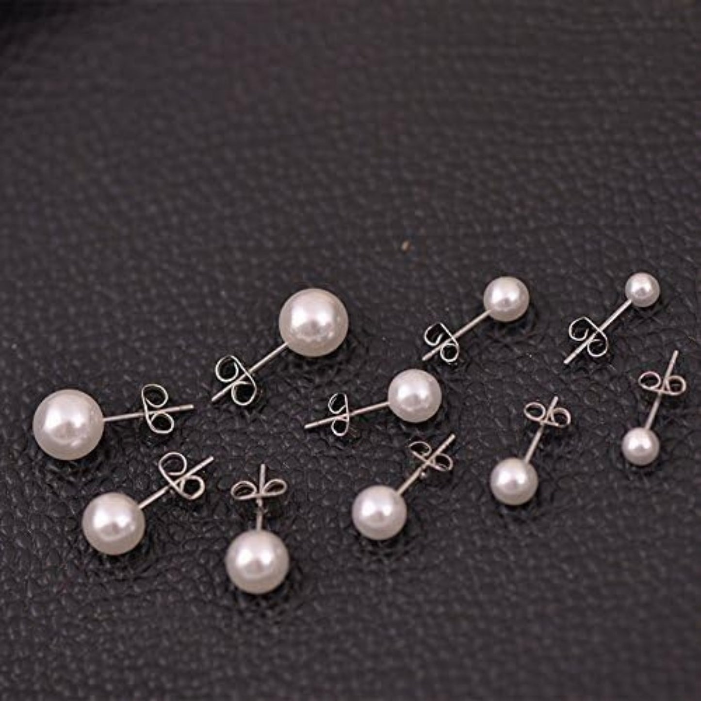 5 Pairs Faux Pearl Stud Earrings,Stainless Steel Hypoallergenic Starter Set for Women