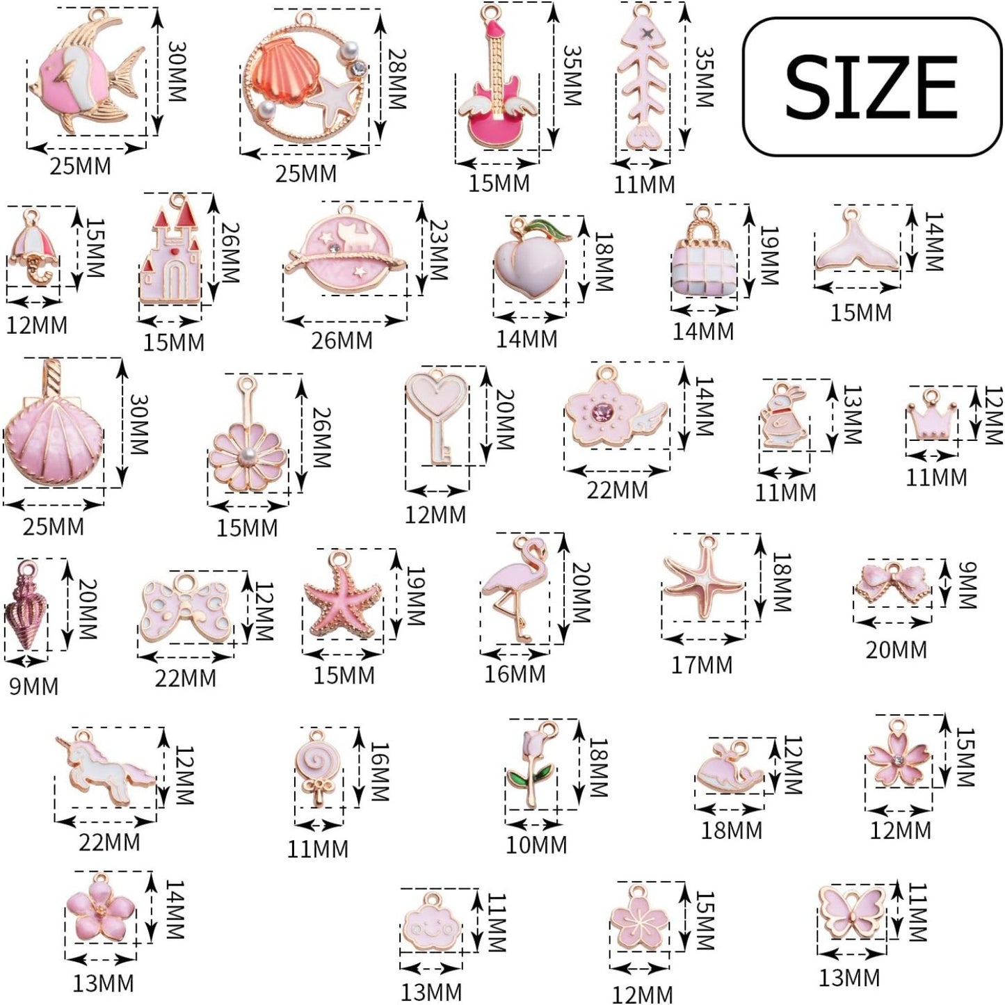 Enamel Charms,31pcs Pink Enamel Charms Flower Starfish Butterfly Cat Conch Jewelry Finding for DIY Necklace Bracelet Keychain