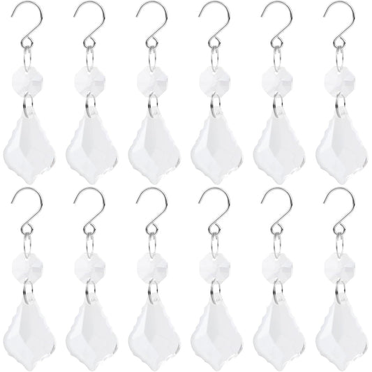 12 Pieces Clear Glass Crystal Chandelier Prisms Maple Leaf Hanging Crystals Pendant Parts Replacements with Hooks for Window Chandelier Wedding Christmas Tree Decoration