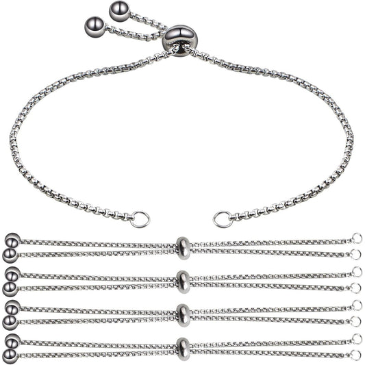 5 Pieces 116 mm Stainless Steel Adjustable Slider Bracelets Hypoallergenic Slider Bracelet Extender Chains with Ball Ends for Women Girls Semi Finished DIY Jewelry Making