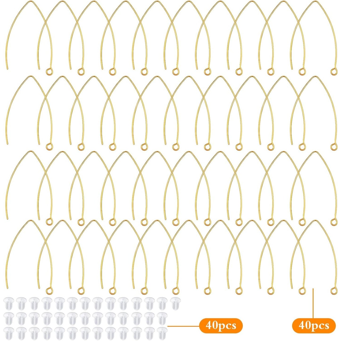 40pcs Stainless Steel Ear Wire V-Shaped Earring Hooks Hypoallergenic Earring Hooks Components and 40pcs Clear Ear Backs for DIY Dangle Earrings Jewelry Making, Silver