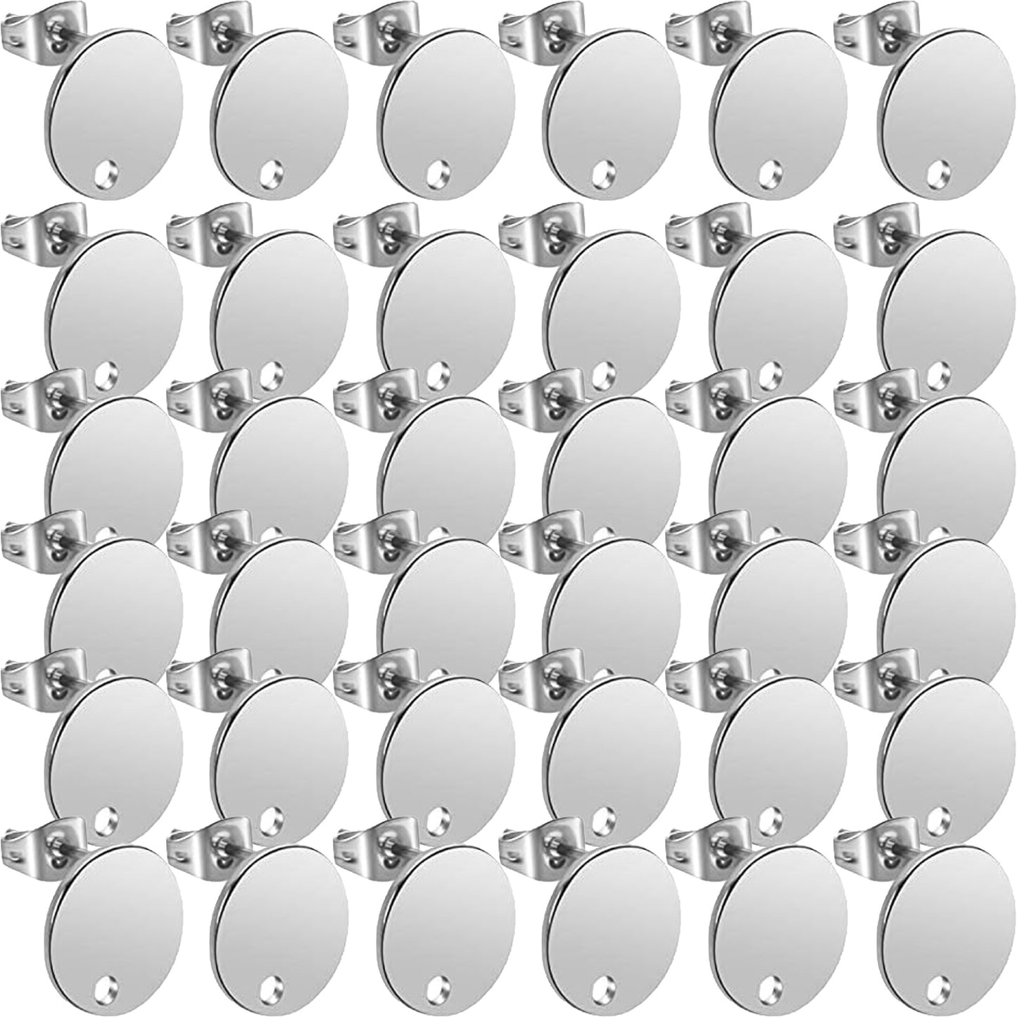 60pcs 8mm/10mm/12mm Stainless Steel Round Earring Studs Blank Earring Posts with Loop and 60pcs Earring Backs for Earring Making,Silver