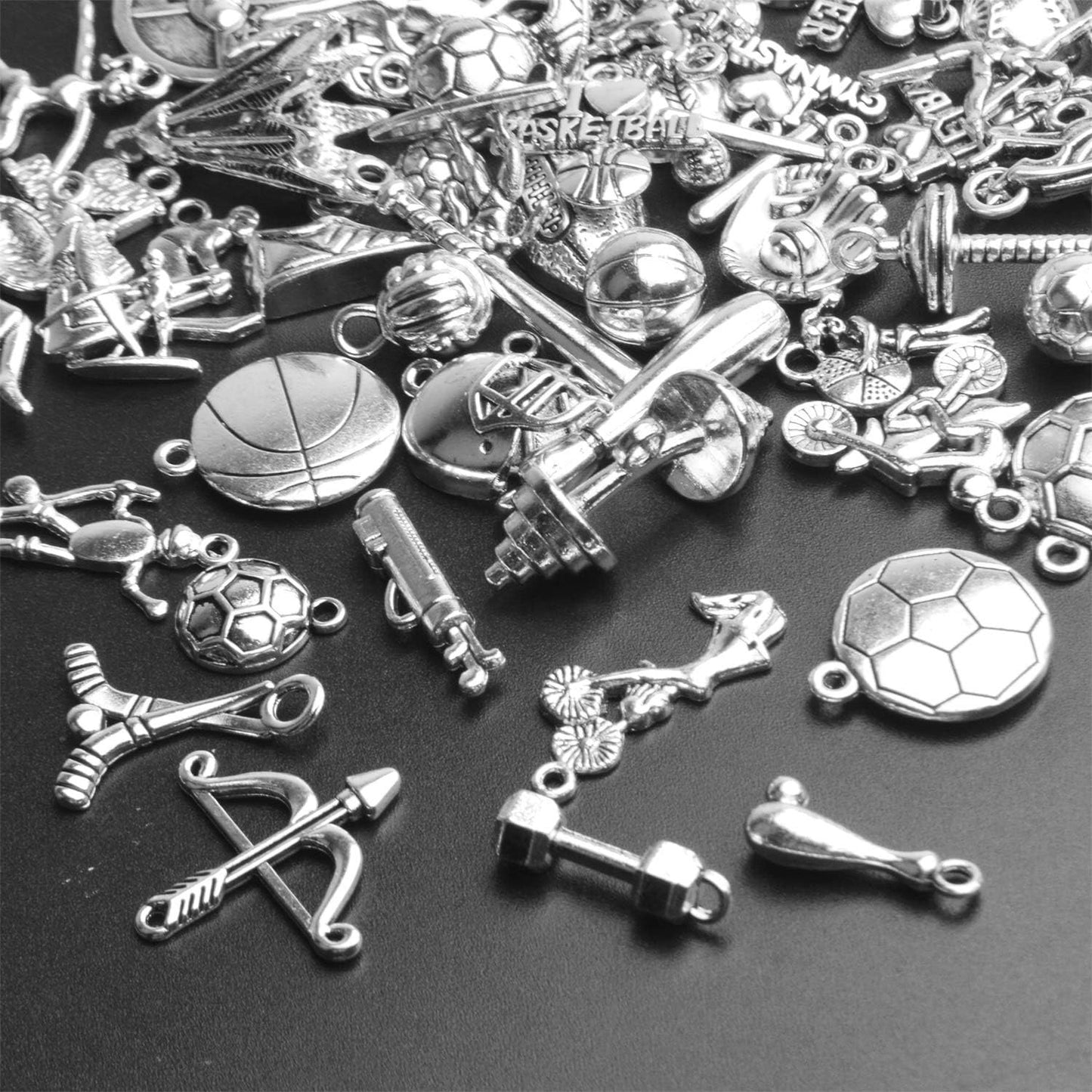 Sport Charms,62pcs Alloy Sport Theme Charms Ball Game Sports Charms Pendants for DIY Necklace Earrings Bracelets Keychain Jewelry Making