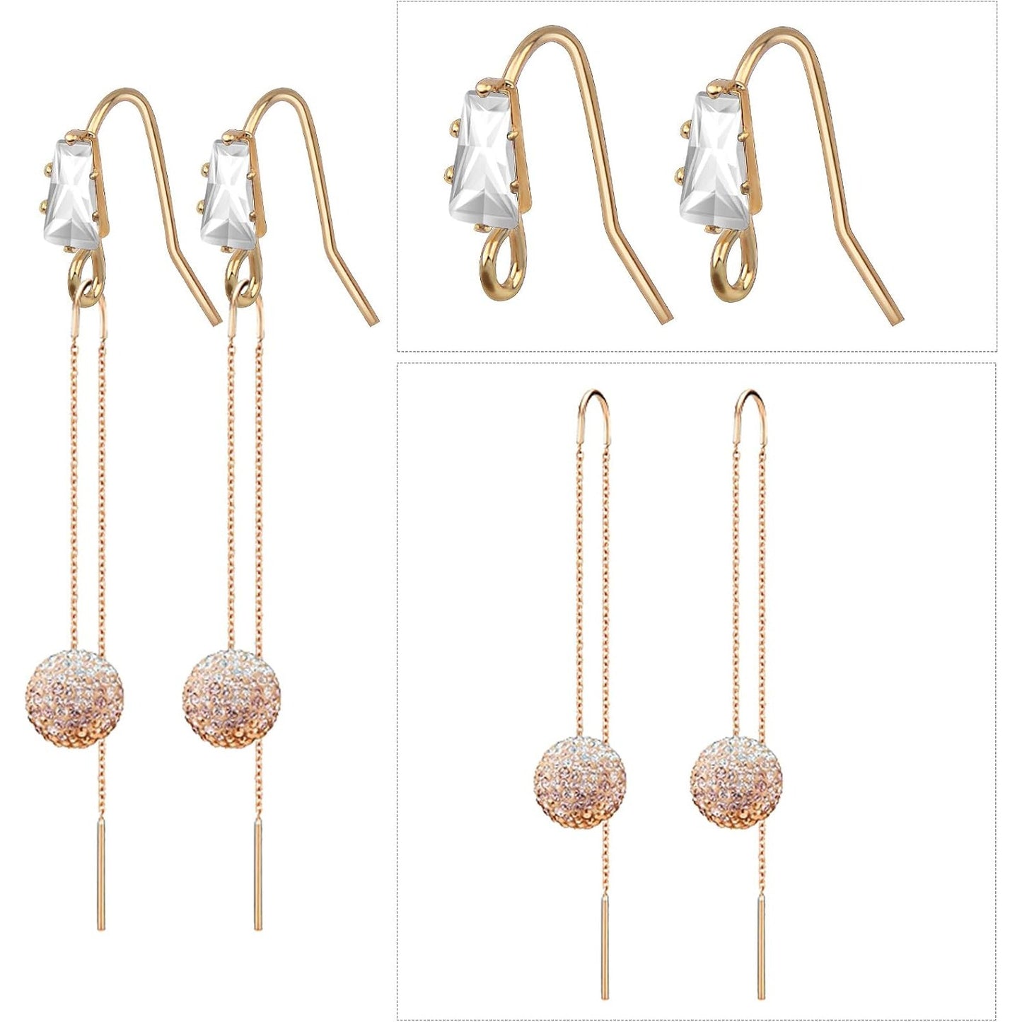 16pcs French Earring Hooks Ear Wire Hooks Hypo-allergenic Earring with Rhinestone Jewelry Earring Hook and A Box for Jewelry Making and DIY Earring Making