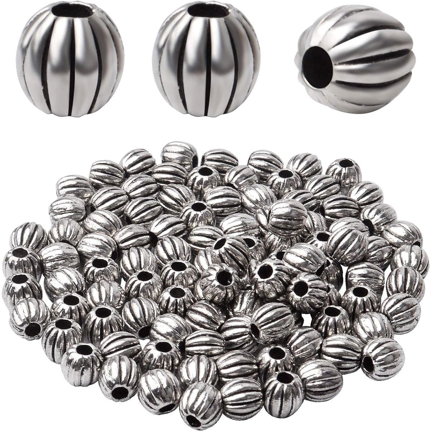 100pcs Antique Silver Alloy Spacer Beads Round Spacer Bead Spacer Bead Charms for DIY Bracelet Necklace Jewelry Making