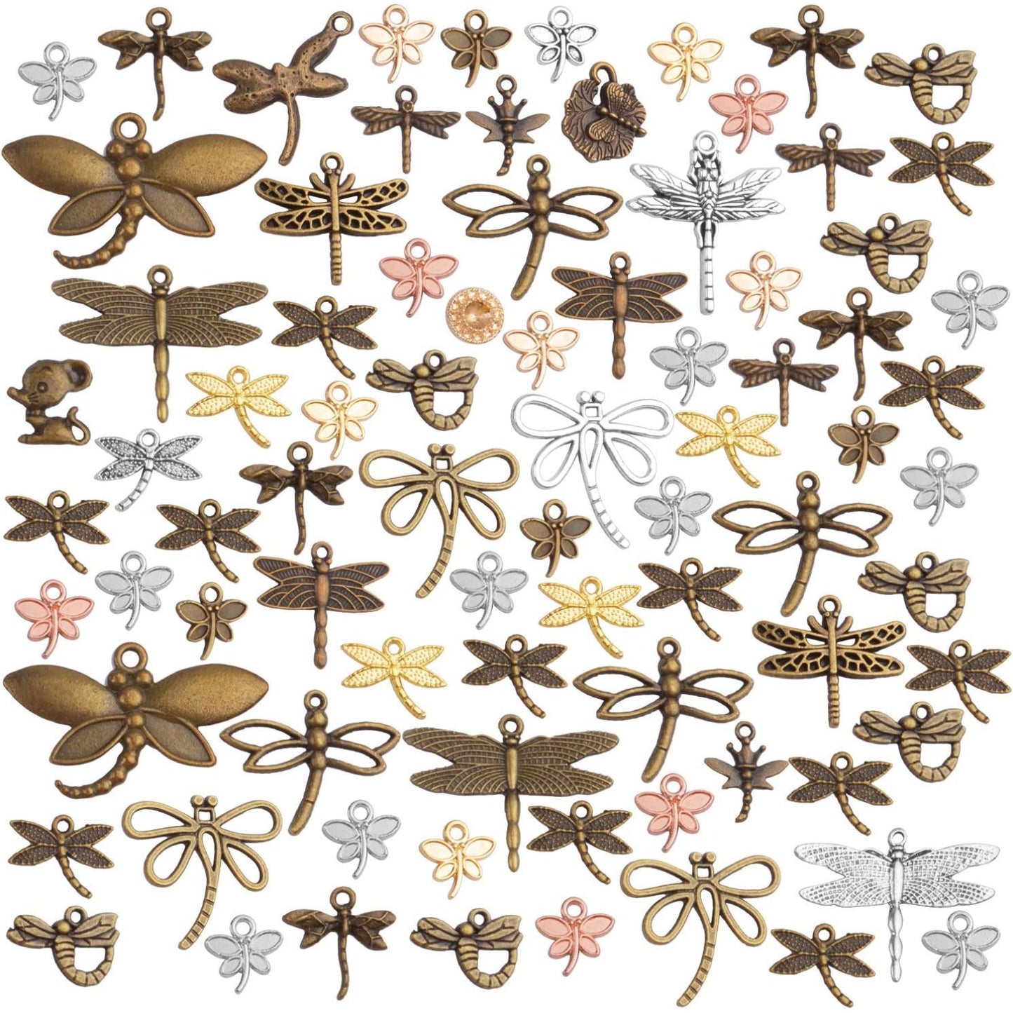 100g (50-80pcs) Mixed Styles Dragonfly Charms Tibetan Alloy Vintage Insect Pendants for DIY Necklace Bracelet Crafts Jewelry Making