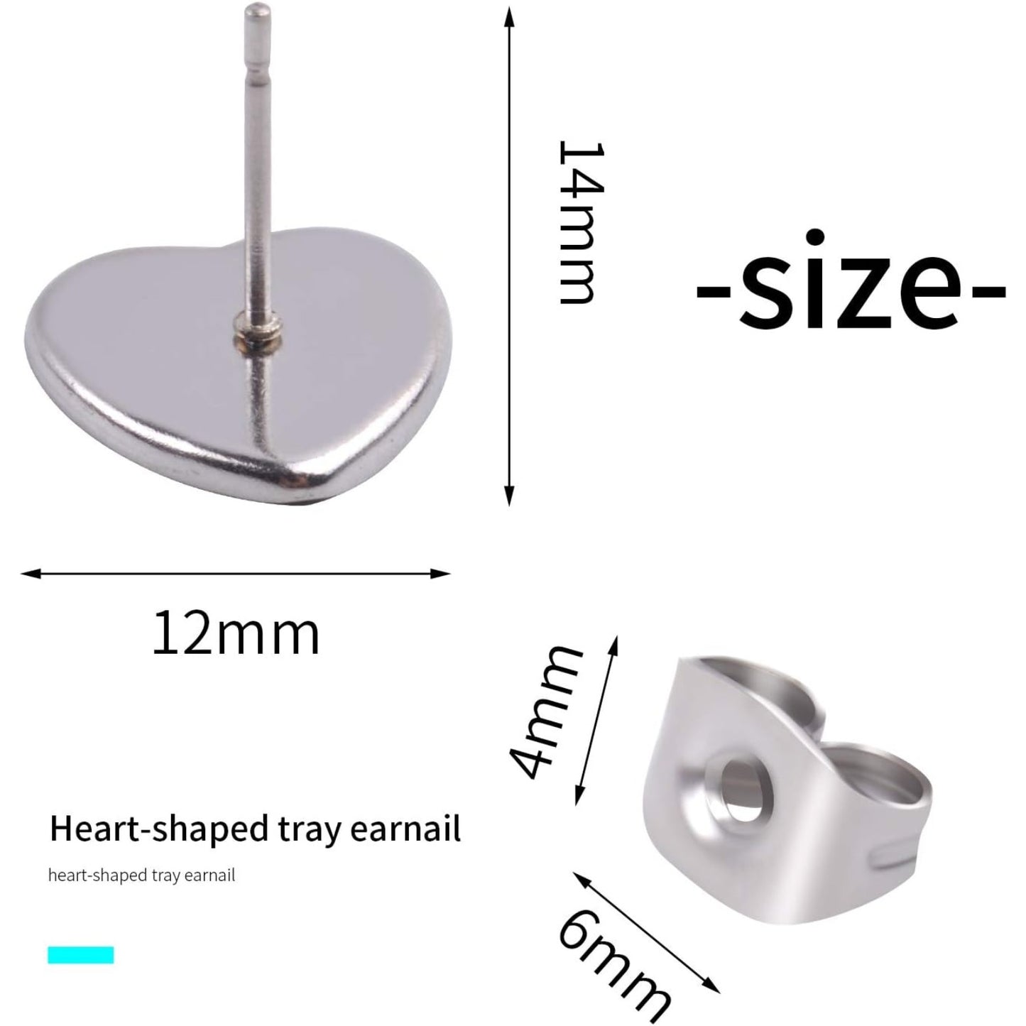Earring Cabochon Settings, 40 Pieces Cabochon Stud Earrings Blank Heart Shape Earring Bezel Tray with 40 Pieces Earring Safety Backs for Jewelry Making,Bronze
