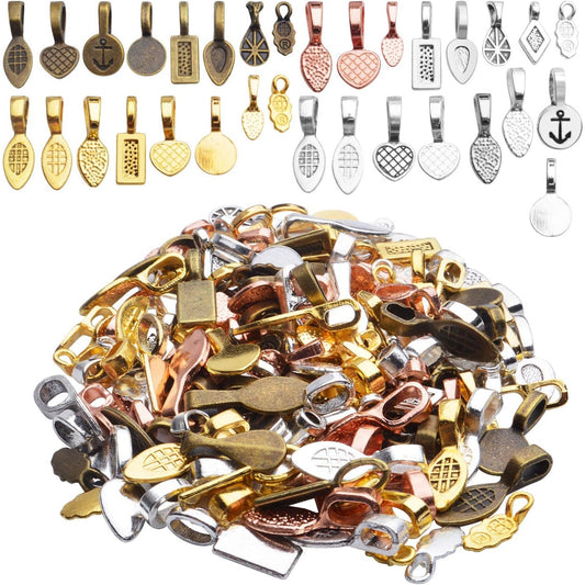Glue on Bails, 100 Gram Mixed Tibetan Style Glue on Bails Pendants Alloy Flat Pad Bails Tag Charms Connector Hanger for Earring Necklace Jewelry Findings Crafting